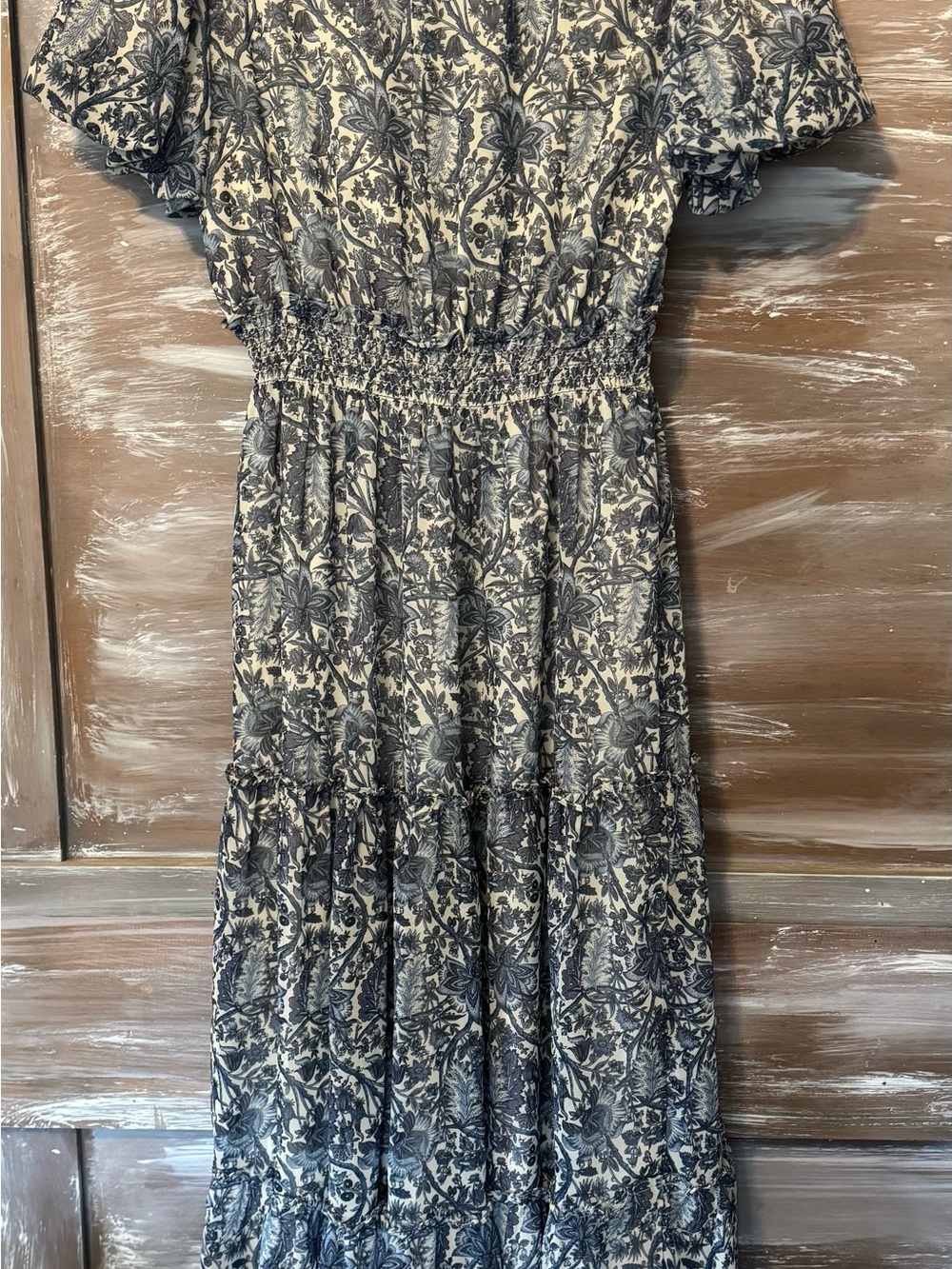 Max Studio Navy Floral Tiered long dress - Picture 4 of 5